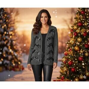 Dana Buchman Women’ XS Gray Sequin Open Front Cardigan Metallic Knit Gentle Used